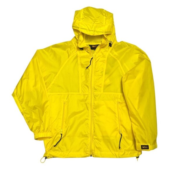 REI Waterproof Jacket Yellow Lightweight Packable Windbreaker Mens Medium - Picture 1 of 6